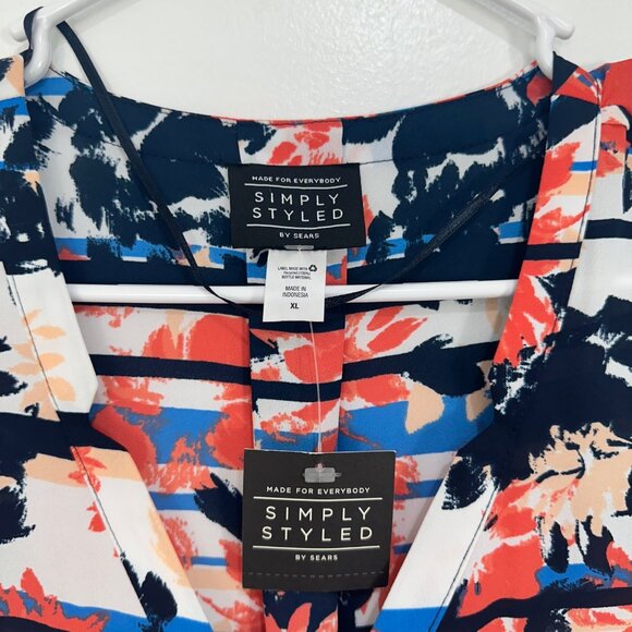 Simply Styled Womens Multicolored Button Down Top Blouse XL Long Roll Tap Sleeve - Picture 6 of 16